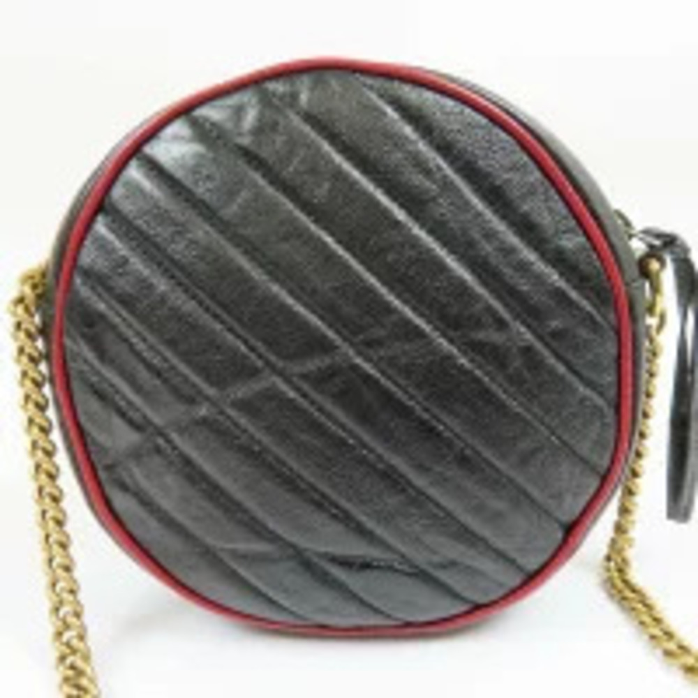 Gucci Leather Bag GG Shoulder Chain Round Black Marmont Black